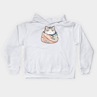 Cute cat in blanket Kids Hoodie